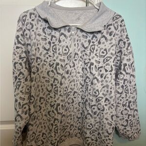 Aerie Oversized Cheetah Print Quarter Zip Pullover Sweatshirt
